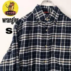 usa古着 wrangler ネルシャツ　S ネイビー　ホワイト　チェック