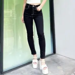 【美品】GYDA ハイウエストワンウォッシュスキニーパンツ M ブラック