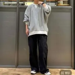 ニコアンド ビンテージ風ラバートコクーンプルオーバー スウェット グレー　big