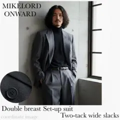 【極美品】 オンワード 高級 ダブルスーツ グレー M ワイドパンツ 2タック