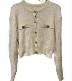 クリーム色 ケーブルニット クロップドカーディガン
