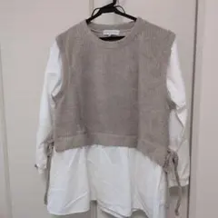 レイヤードニットシャツ ベージュ