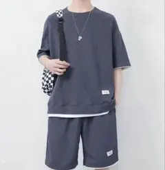 4XL メンズ　半袖　Tシャツ　セットアップ　半ズボン　ジャージ　スウェット