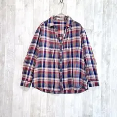 エルビーシー　トップス　シャツ 長袖 M チェック柄　レッド ネイビー 薄手　秋のサムネイル