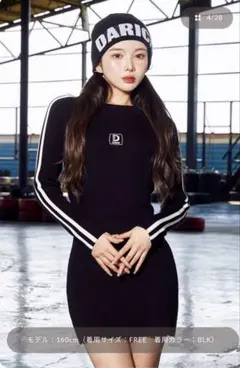 Darich ブラックミニワンピース 長袖 ストライプ