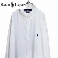 Ralph Lauren 白 長袖ボタンダウンシャツ ロゴ刺繍馬 ラルフローレン