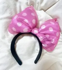 ディズニー ミニー カチューシャ デカリボン 水玉 ピンク