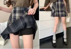 ネイビー系　チェックフレアスカート