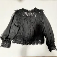 黒レース　シフォンブラウス Mサイズ　長袖　ブラック　レディース