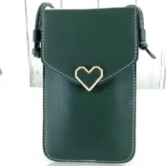 グリーン ハート型金具 スマホショルダーバッグ
