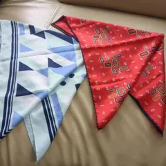 幾何学模様 スカーフ 青と赤2枚セット