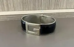 グッチ バングル Gロゴ ブラック パテントレザー シルバー