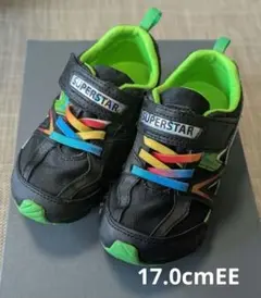 17cm SUPERSTAR キッズ スニーカー ブラック×グリーン