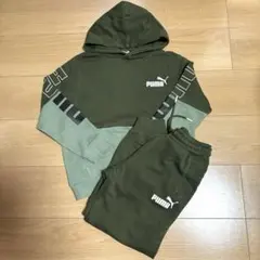 PUMA オリーブグリーン パーカー スウェットパンツ セットアップ 130cm