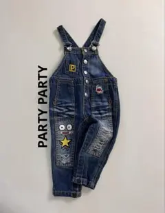 PARTYPARTYパーティパーティベビーワッペン加工デニムオーバーオール80