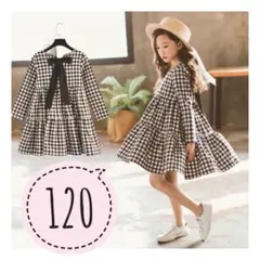 ギンガムチェック　ワンピース　リボン　ワンピース　ブラック　女の子　120サイズ