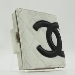 【希少】CHANEL カンボンライン 二つ折り財布 がま口 ホワイト×ピンク