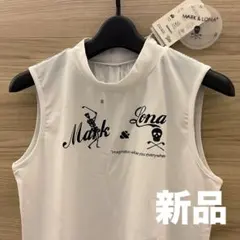 新品★MARK＆LONA ノースリーブハイネックシャツ 白×黒ロゴ 40のサムネイル