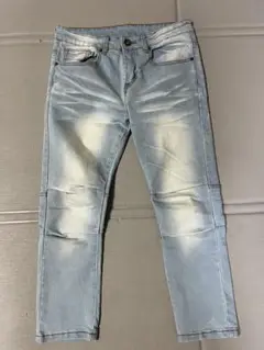 ライトブルーダメージデニムパンツ Sサイズ
