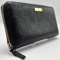 GUCCI グッチシマ ラウンドファスナー 長財布 ゴールド金具 ダークネイビー