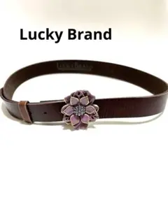 Lucky Brand ブラウンレザーベルト 紫色花のバックル　 個性的　y2k