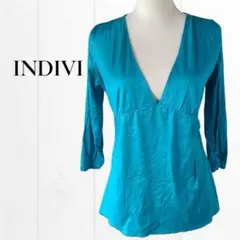 【日本製】インディビ　ターコイズカラー　テンセルカットソー　七分袖
