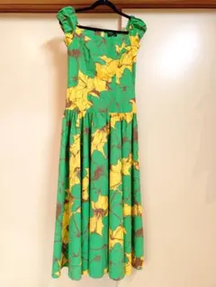 I Mua フラダンス ドレス 緑と黄色の花柄 数回着用　美品