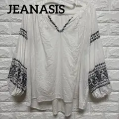 JEANASIS ホワイト刺繍五分袖ブラウス F