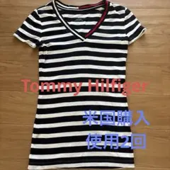 使用2回TOMMY HILFIGER ストライプ Vネック Tシャツ 実質XS