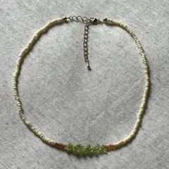 ハンドメイド　ビーズネックレス　ペリドット　天然石