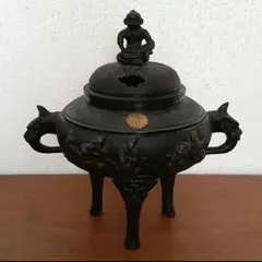 茶道具 茶香炉 唐銅置物 中国骨董 盤竜座 祥雲霊芝蓋 古美術