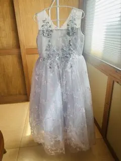 子供用　刺繍ロングドレス グレー 160cm