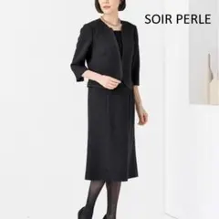 東京ソワール SOIR PERLE セットアップ風 ワンピーススーツ ノーカラー