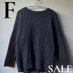 「即日発送」F earthケーブル編み ネイビー ニットセーター 長袖