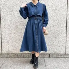 新品タグ付　GORGE ベルト付きデニムワンピース　ブルー　アウターにも　ギャル