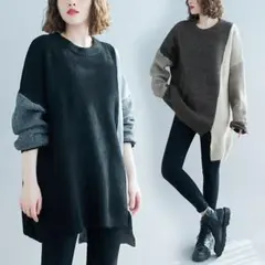 ニット セーター スリット ゆったり 配色 ラウンドネック オーバーサイズ 韓国