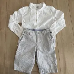 【美品】プチバトー　ホワイトシャツとストライプパンツセット 110㎝
