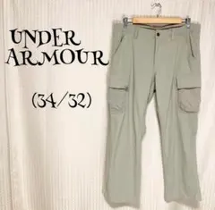 アンダーアーマー（34/32）カーキ/カーゴパンツ/ポケット/ロング丈/