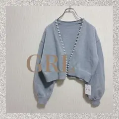 GRL パール付き カーディガン ライトブルー