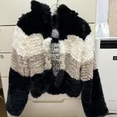 フード付きマルチカラーファーコート Mサイズ