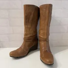 SAYA サヤ ミドルブーツ ベルト付き ウェッジソール 23.5cm キャメル