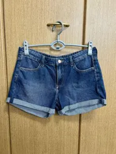 ダークブルー ショートパンツ ロールアップヘム