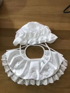 お宮参り用　ホワイト　スタイ　帽子セット