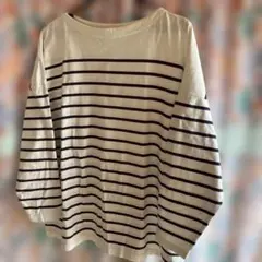 URBAN RESEARCH DOORS 長袖Tシャツ 白/紫ストライプ