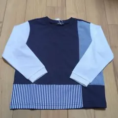 新品☆コムサイズム　紺　ストライプコンビデザイン長袖Ｔシャツ110㎝