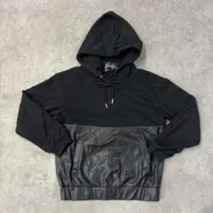 LAMIA JAPAN フェイクレザー切替 パーカー モード系 ストリート 黒