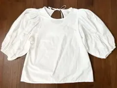 H&M ボリューム袖ブラウス　白ホワイト　リボン