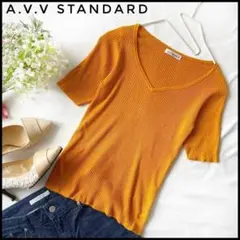a.v.v standard Ｖネック　リブ　ニット　半袖　トップス　オレンジ