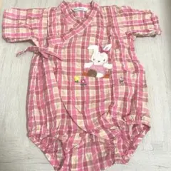 familier ファミリア　ピンク うさぎ　チェック 甚平　70 ロンパース