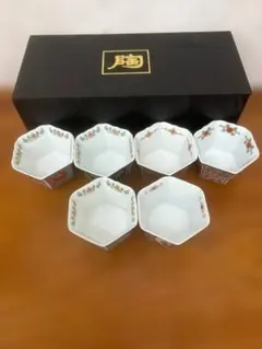 有田焼 波佐見焼 錦絵変り 六角小付6客揃　 未使用 木箱入のサムネイル